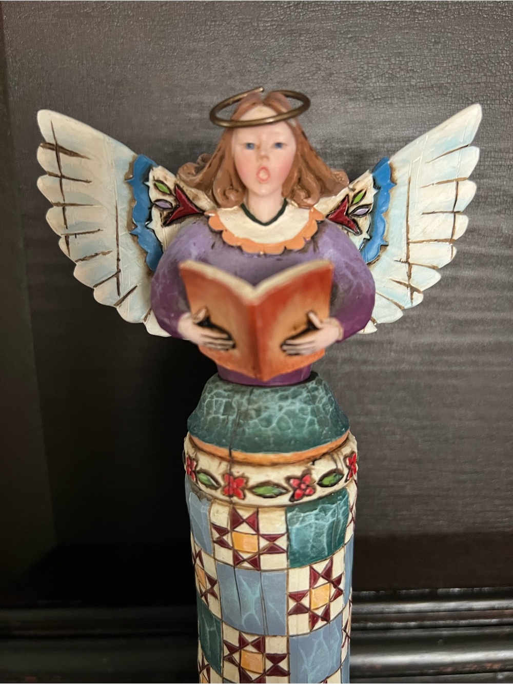Jim Shore Celebrate With Joy Folk Art Angel Figurine in Purple, Blue and Teal